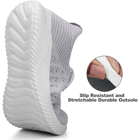 Women's Light Grey Slip-On Walking Shoes Lightweight Breathable Non-Slip Sneaker - Picture 3 of 6